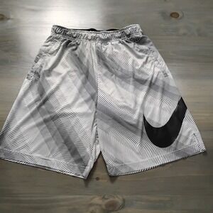 Nike Athletic Shorts Men's Medium White Large Black Swoosh Elastic Waist Pockets